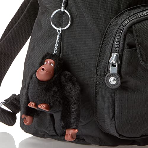 Kipling Girls' Women's Queenie, Adjustable Backpack Straps, Monkey Keychain, Key Clasp, Top Carry Handle, Black Tonal, 10" L x 13.25" H x 6.25" D