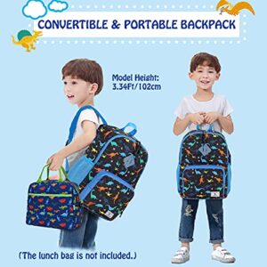 VX VONXURY Kids Backpack,Cute Preschool Toddler Schoolbag for Boys with Chest Strap Small（Black Dinosaur