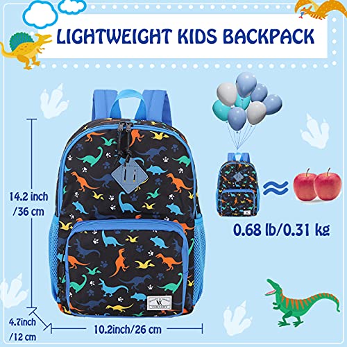 VX VONXURY Kids Backpack,Cute Preschool Toddler Schoolbag for Boys with Chest Strap Small（Black Dinosaur