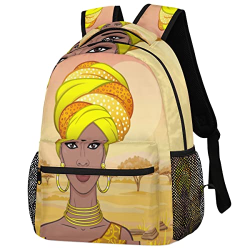 YPPAHHHH School Laptop Backpack African Woman Sun for Girls Kids Boys Ethnic Women Lightweight Bookbag Elementary College Travel Hiking Daypack Backpacks for Women Men