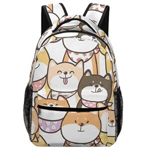 happy shiba inu travel laptop backpack study shoulder bag with reinforced adjustable straps for outdoor camping school