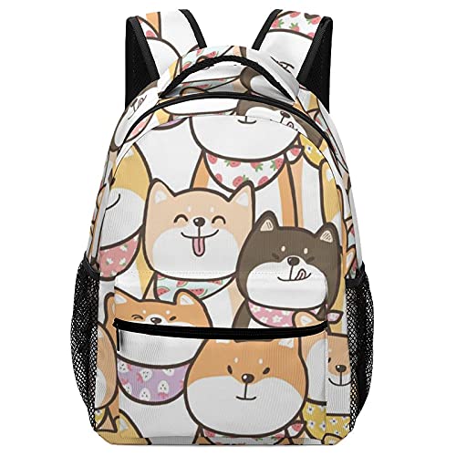 Happy Shiba Inu Travel Laptop Backpack Study Shoulder Bag With Reinforced Adjustable Straps For Outdoor Camping School