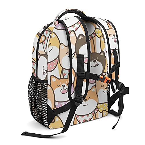 Happy Shiba Inu Travel Laptop Backpack Study Shoulder Bag With Reinforced Adjustable Straps For Outdoor Camping School