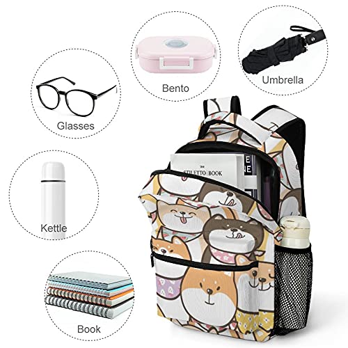 Happy Shiba Inu Travel Laptop Backpack Study Shoulder Bag With Reinforced Adjustable Straps For Outdoor Camping School