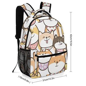 Happy Shiba Inu Travel Laptop Backpack Study Shoulder Bag With Reinforced Adjustable Straps For Outdoor Camping School