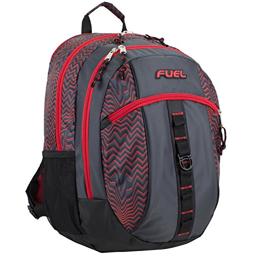 Fuel Sport Active Multi-Functional Ergonomic Backpack with Separate Tech Compartment (Black/Red Wavy Lines)