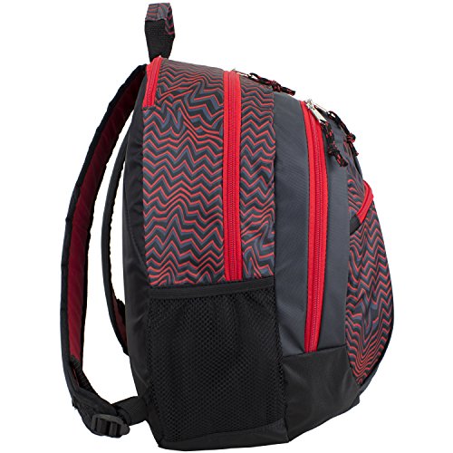 Fuel Sport Active Multi-Functional Ergonomic Backpack with Separate Tech Compartment (Black/Red Wavy Lines)