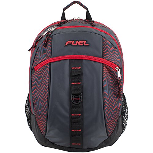 Fuel Sport Active Multi-Functional Ergonomic Backpack with Separate Tech Compartment (Black/Red Wavy Lines)