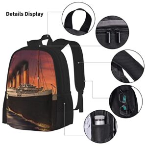 3 Piece Backpack Set Titanic Sunset School Bag,Travel Camping Daypack Students Bookbag Pencil Case Lunch Bag Combination