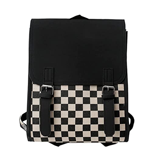 Dark Academia Aesthetic Backpack for School Alt Emo Grunge Book Bag Vintage Checkered Preppy Backpack for Women Teen Girls (One Size,Black)