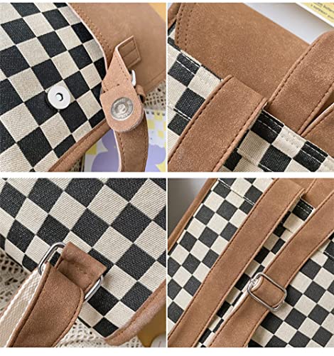 Dark Academia Aesthetic Backpack for School Alt Emo Grunge Book Bag Vintage Checkered Preppy Backpack for Women Teen Girls (One Size,Black)