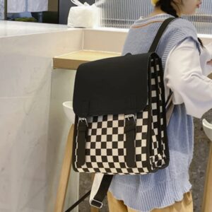 Dark Academia Aesthetic Backpack for School Alt Emo Grunge Book Bag Vintage Checkered Preppy Backpack for Women Teen Girls (One Size,Black)