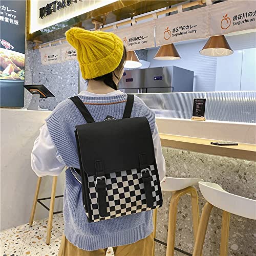 Dark Academia Aesthetic Backpack for School Alt Emo Grunge Book Bag Vintage Checkered Preppy Backpack for Women Teen Girls (One Size,Black)