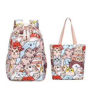 Cute School Backpack Kawaii Cat Print Bookbag Shoulder Bag for Teenagers Youth Rucksack Student Casual Daypack