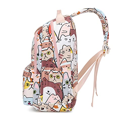 Cute School Backpack Kawaii Cat Print Bookbag Shoulder Bag for Teenagers Youth Rucksack Student Casual Daypack