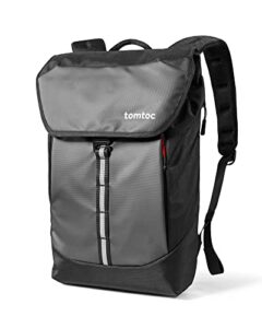 tomtoc flap laptop backpack, water-resistant durable travel backpack rucksack for 13-16 inch macbook/15.6 inch notebook, large capacity daypack for work, school, commuting, weekend holiday, 17l, black