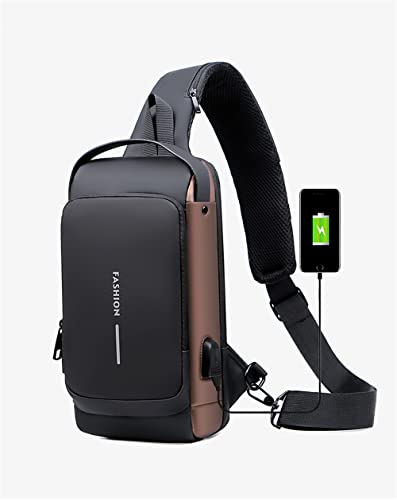 Anti-theft Sling Bag Waterproof Backpack with USB Charging Port,Combination Lock Sling bag suit for 7.9 inch Ipad,Casual Daily Sling Bag (Black-2)