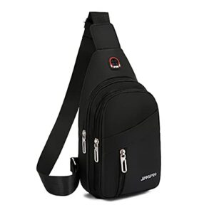 yerchic small sling bag for men crossbody one strap casual daypack bag with earphone hole for travel outdoor sports (black)