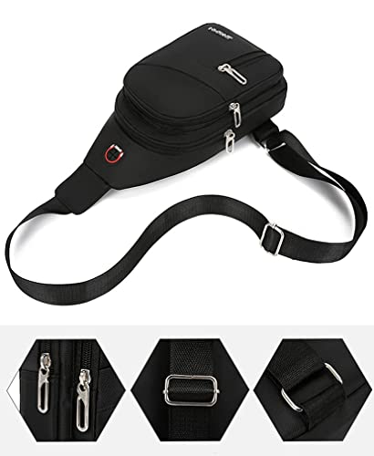 YERCHIC Small Sling Bag for Men Crossbody One Strap Casual Daypack Bag with Earphone Hole for Travel Outdoor Sports (Black)