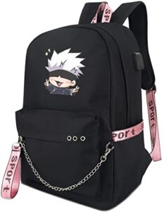 roffatide anime jujutsu kaisen backpack gojo satoru book bag laptop school bag with usb charging port and headphone port