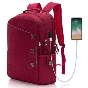 kingslong laptop backpack for women men fit 17 inch notebook water resistant travel backpacks with usb charging port college school work red