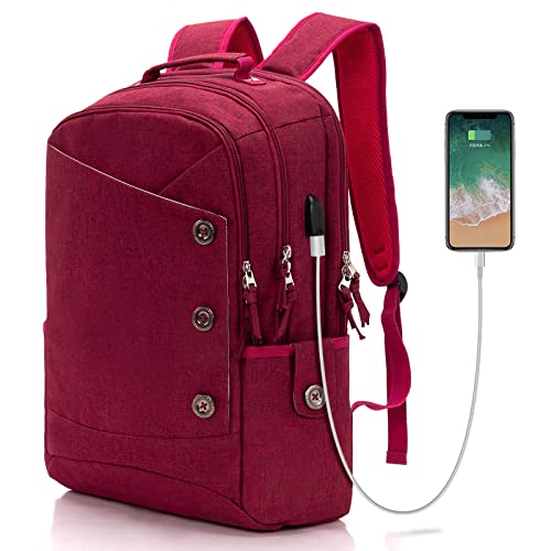 KINGSLONG Laptop Backpack for Women Men fit 17 inch Notebook Water Resistant Travel Backpacks with USB Charging Port College School Work Red