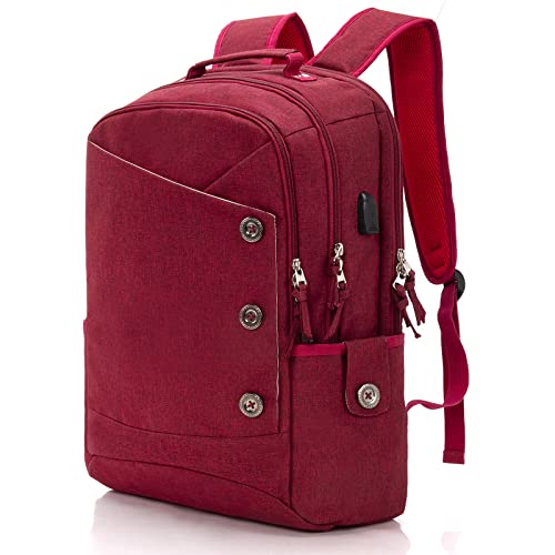KINGSLONG Laptop Backpack for Women Men fit 17 inch Notebook Water Resistant Travel Backpacks with USB Charging Port College School Work Red