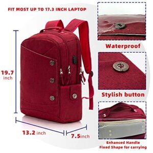 KINGSLONG Laptop Backpack for Women Men fit 17 inch Notebook Water Resistant Travel Backpacks with USB Charging Port College School Work Red