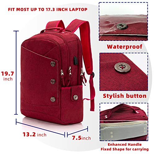 KINGSLONG Laptop Backpack for Women Men fit 17 inch Notebook Water Resistant Travel Backpacks with USB Charging Port College School Work Red