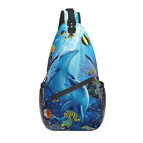 Dolphin Sling Bag Crossbody Chest Daypack Casual Backpack Animal Shoulder Bag For Travel Hiking Picnic