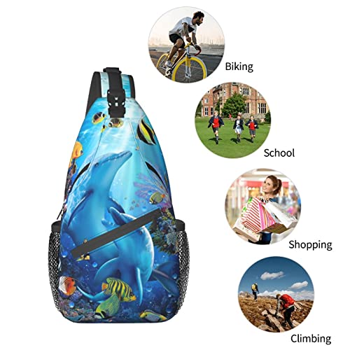 Dolphin Sling Bag Crossbody Chest Daypack Casual Backpack Animal Shoulder Bag For Travel Hiking Picnic