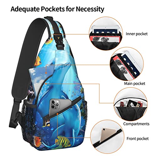 Dolphin Sling Bag Crossbody Chest Daypack Casual Backpack Animal Shoulder Bag For Travel Hiking Picnic