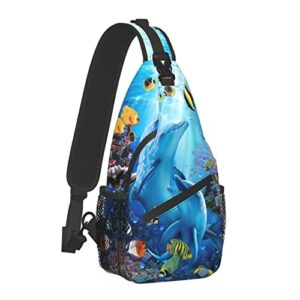 Dolphin Sling Bag Crossbody Chest Daypack Casual Backpack Animal Shoulder Bag For Travel Hiking Picnic