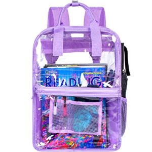 txhvo clear backpack, heavy duty transparent bookbag, see through pvc backpacks for women – purple