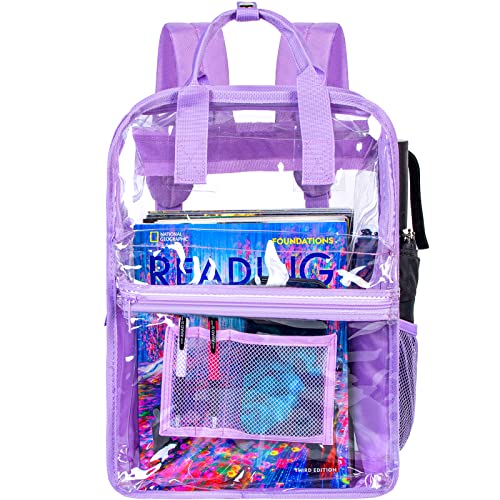 TXHVO Clear Backpack, Heavy Duty Transparent Bookbag, See Through PVC Backpacks for Women - Purple