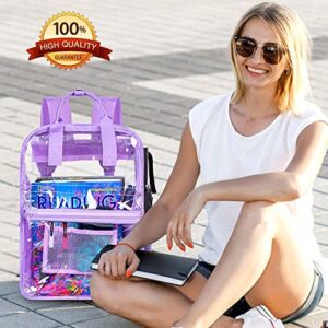 TXHVO Clear Backpack, Heavy Duty Transparent Bookbag, See Through PVC Backpacks for Women - Purple