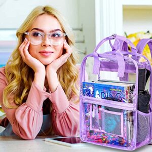 TXHVO Clear Backpack, Heavy Duty Transparent Bookbag, See Through PVC Backpacks for Women - Purple