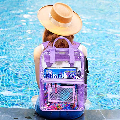 TXHVO Clear Backpack, Heavy Duty Transparent Bookbag, See Through PVC Backpacks for Women - Purple