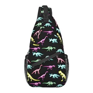 sling bag for women men，magic trippy dinosaur crossbody shoulder backpack lightweight one strap casual chest daypack for travel hiking outdoor sports