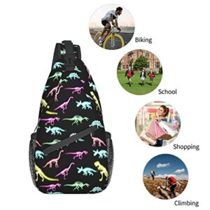 Sling Bag For Women Men，Magic Trippy Dinosaur Crossbody Shoulder Backpack Lightweight One Strap Casual Chest Daypack For Travel Hiking Outdoor Sports