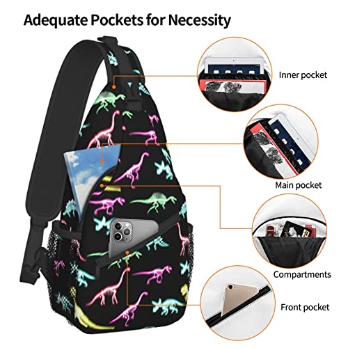 Sling Bag For Women Men，Magic Trippy Dinosaur Crossbody Shoulder Backpack Lightweight One Strap Casual Chest Daypack For Travel Hiking Outdoor Sports