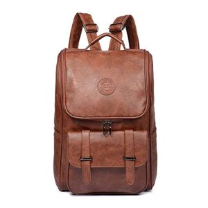 QWARVEL Vegan Faux Leather Laptop Backpack for Men Women, College School Fashion School Bag, Travel Waterproof Backpack, Brown