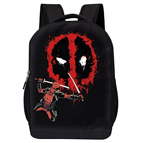 Marvel Comics Classic Deadpool Backpack - Black Knapsack 16 Inch Padded Bag (Deadpool 1)