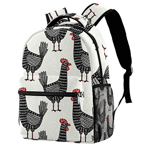 Retro Animal Chicken Pattern Large Backpack for Students School Bookbag