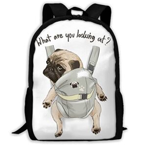backpack for teens adults,pug dog print puppy funny quote durable travel backpacks college bookbags business computer bags for campus work hiking camping commuting shopping sport