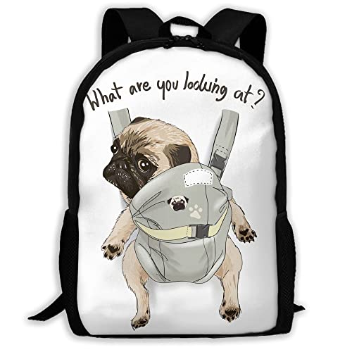 Backpack for Teens Adults,Pug Dog Print Puppy Funny Quote Durable Travel Backpacks College Bookbags Business Computer Bags for Campus Work Hiking Camping Commuting Shopping Sport