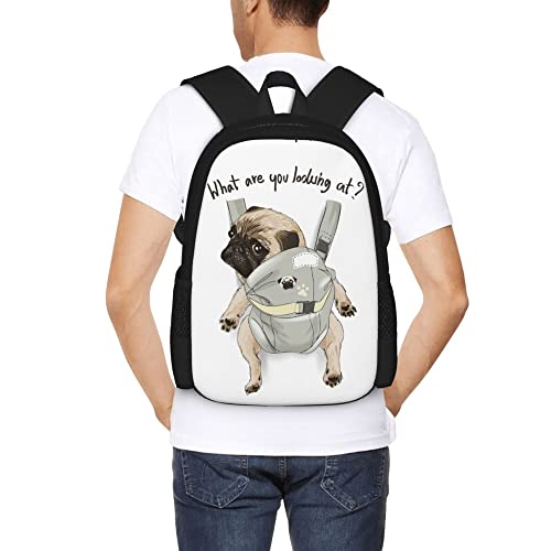 Backpack for Teens Adults,Pug Dog Print Puppy Funny Quote Durable Travel Backpacks College Bookbags Business Computer Bags for Campus Work Hiking Camping Commuting Shopping Sport