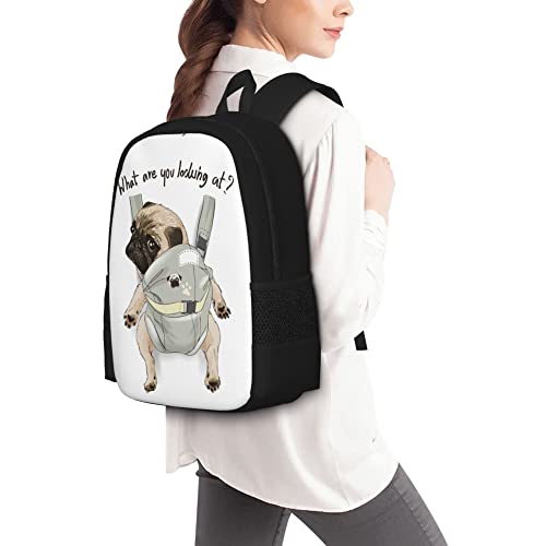 Backpack for Teens Adults,Pug Dog Print Puppy Funny Quote Durable Travel Backpacks College Bookbags Business Computer Bags for Campus Work Hiking Camping Commuting Shopping Sport