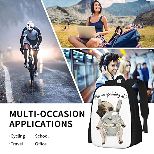 Backpack for Teens Adults,Pug Dog Print Puppy Funny Quote Durable Travel Backpacks College Bookbags Business Computer Bags for Campus Work Hiking Camping Commuting Shopping Sport