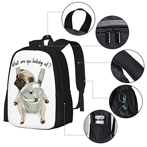 Backpack for Teens Adults,Pug Dog Print Puppy Funny Quote Durable Travel Backpacks College Bookbags Business Computer Bags for Campus Work Hiking Camping Commuting Shopping Sport